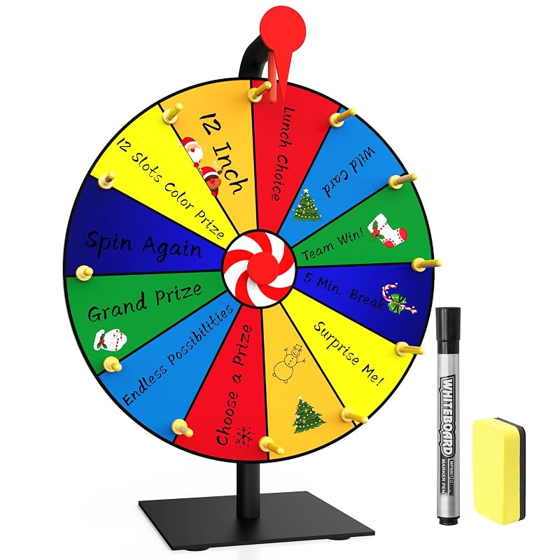 15 Inch Spin Prize Wheel with 12 Slots - Desktop Prize Spinner with Heavy Base for Game, Party, Trade Show, Carnival, Classroom