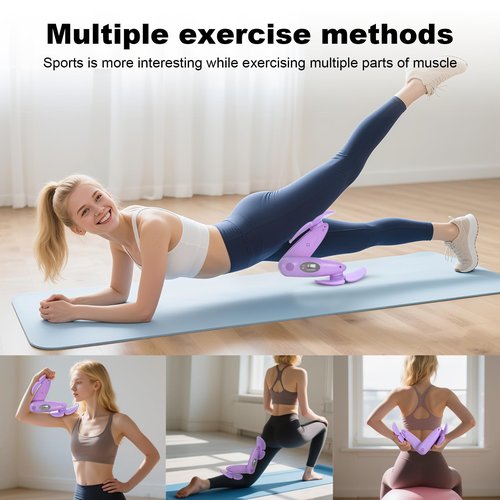 Pelvic Floor Exerciser with Digital Counter Display, Inner Thigh Exerciser for Women, Home Fitness Equipment for Hip/Leg/Butt, Purple