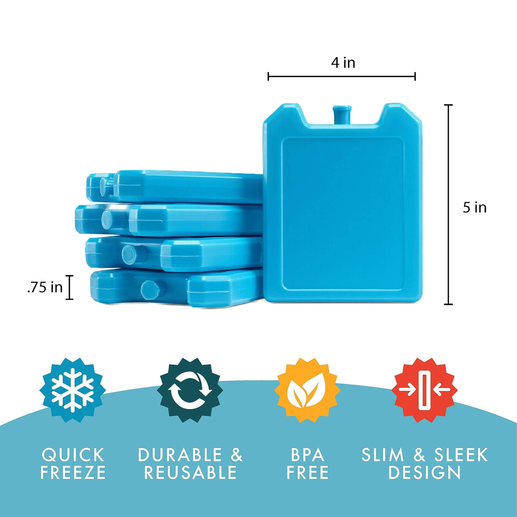 Cool Coolers by Fit + Fresh, 5 Pack Days of the Week Ice Blocks, Compact & Reusable Ice Packs for Lunch Boxes & Coolers, Blue