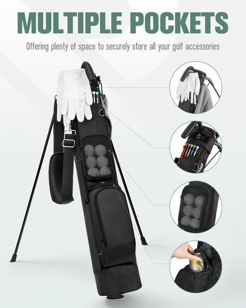 RIOROO Golf Stand Bag, Lightweight Par 3 Golf Bag Holds Up to 7 Clubs with Two Way Dividers Cooler Pocket Shoulder Strap and Multiple Storage Pockets for Men and Women