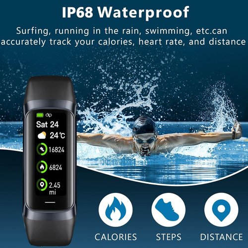 Fitness Tracker - 24/7 Heart Rate & Blood Oxygen Monitor | 1.1" AMOLED Touch Screen, IP68 Waterproof