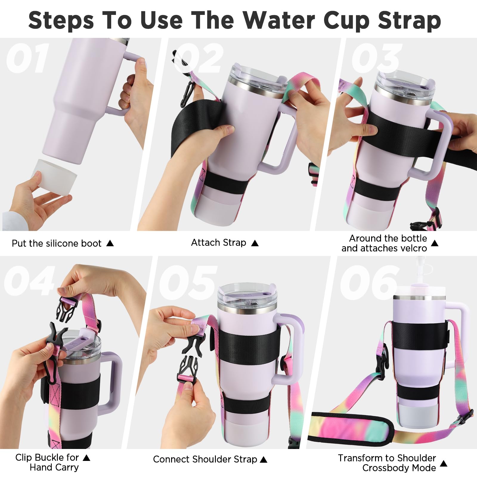 EasyAcc Water Bottle Holder Strap Sling, for Owala FreeSip 24 32 40 oz, Hydro Flask, Cirkul, Yeti, Stanley Flip, Universal Water Bottles, with Carabiner, for Walking Curise Travel (Bottle Excluded)