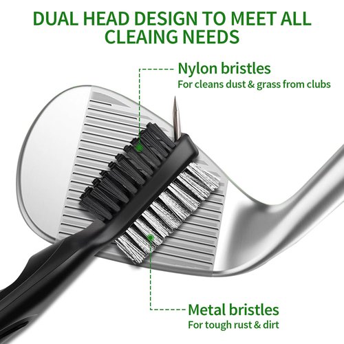 XQ XIAO QIAO Golf Club Cleaning kit, 3-in-1 Easy to Use Golf Club Cleaner Includes 250ml Golf Club Polish, Golf Club Brush and Groove Cleaner 2 ft Retractable Zipline Carabiner, Microfiber Cloth