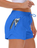 Mancreda Women's Running Shorts - Elastic Athletic Gym Shorts with 3 Zipper Pockets
