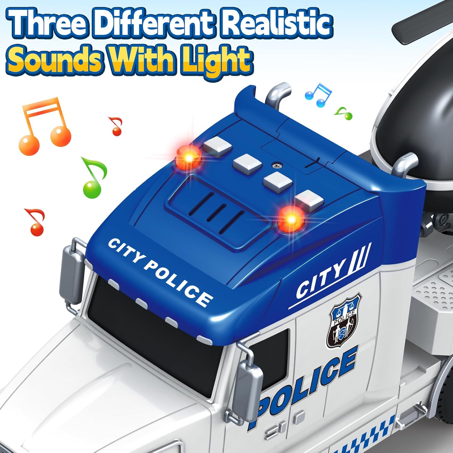 SpringFlower Police Truck Toy - Extra Large 3-in-1 Set with Racing Car & Helicopter | Perfect Birthday Gift for Toddlers Ages 3-6