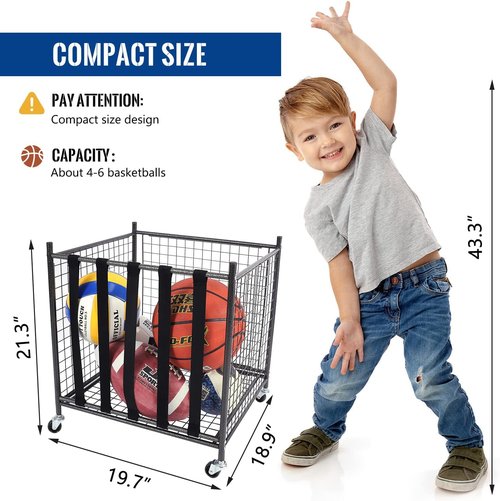 Mythinglogic Sports Ball Storage Cart - Lockable Rolling Locker with Elastic Straps | Stackable Garage Organizer