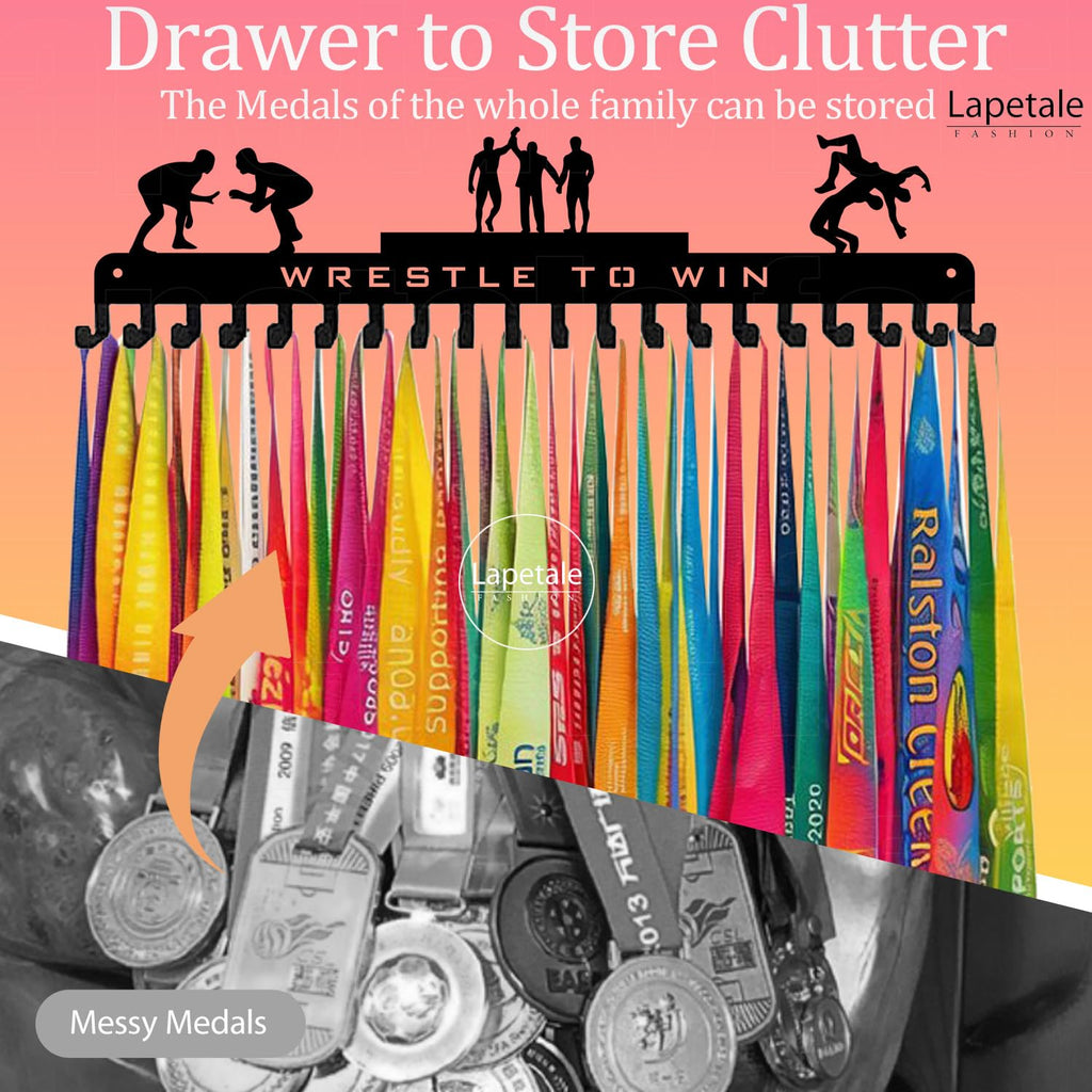 Lapetale Fashion Metal Medal Hanger Display for 63 Medals – She Believed She Could So She Did (16" Wide with 20 Hooks) - Black- Awesome Gifts-Patent NO.983560S
