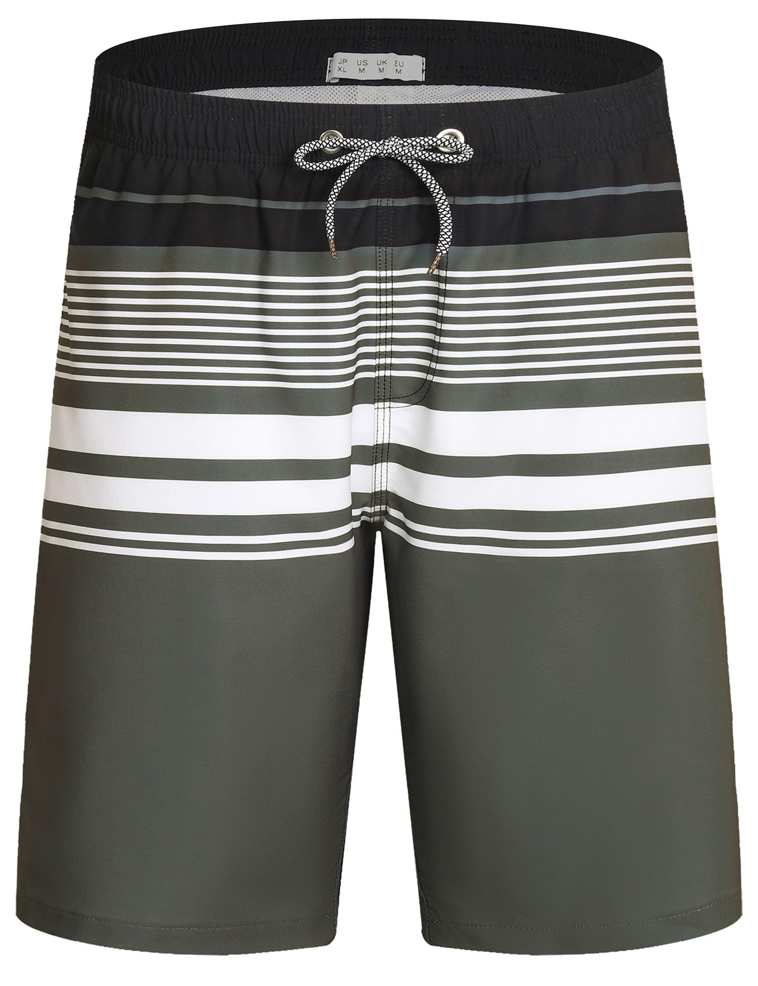 ELETOP Men's Swim Trunks Quick Dry Bathing Suit Swimming Board Shorts Mesh Lining Beach Swimwear Stripe Grey 3XL
