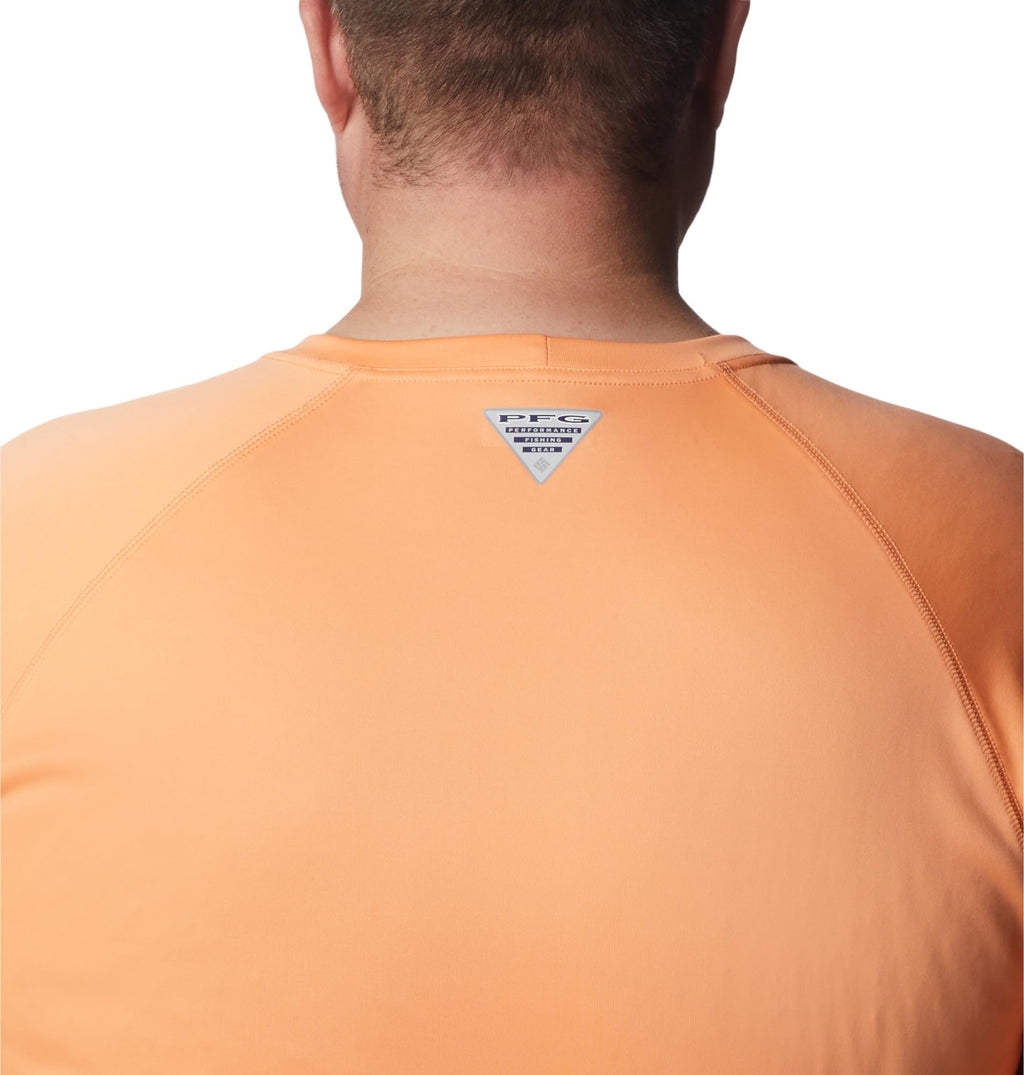 Columbia Men's PFG Terminal Tackle Long Sleeve Fishing Shirt, Bright Nectar/Vivid Blue Logo, Large Tall
