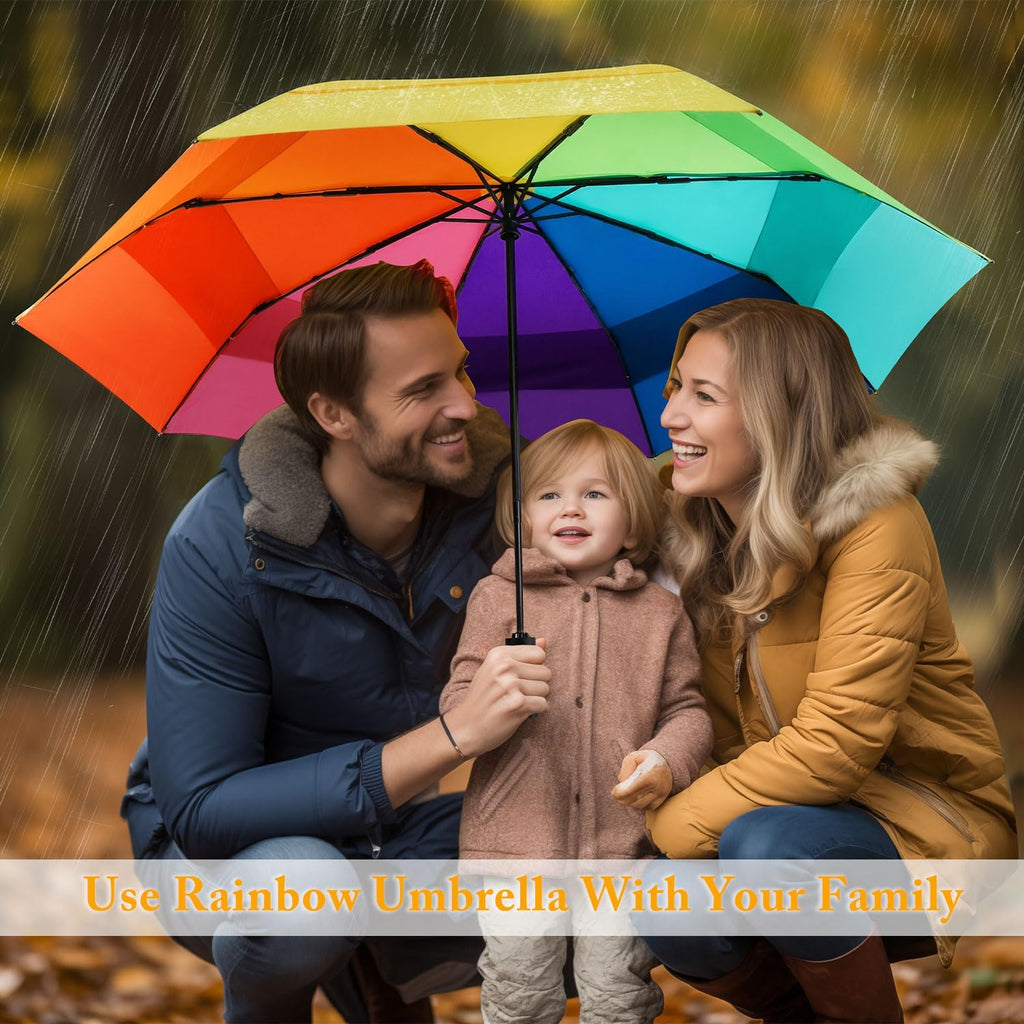 Rainbow Umbrella - Oversized 54-Inch Double Layer Windproof Golf Umbrella | Compact & Automatic Open/Close