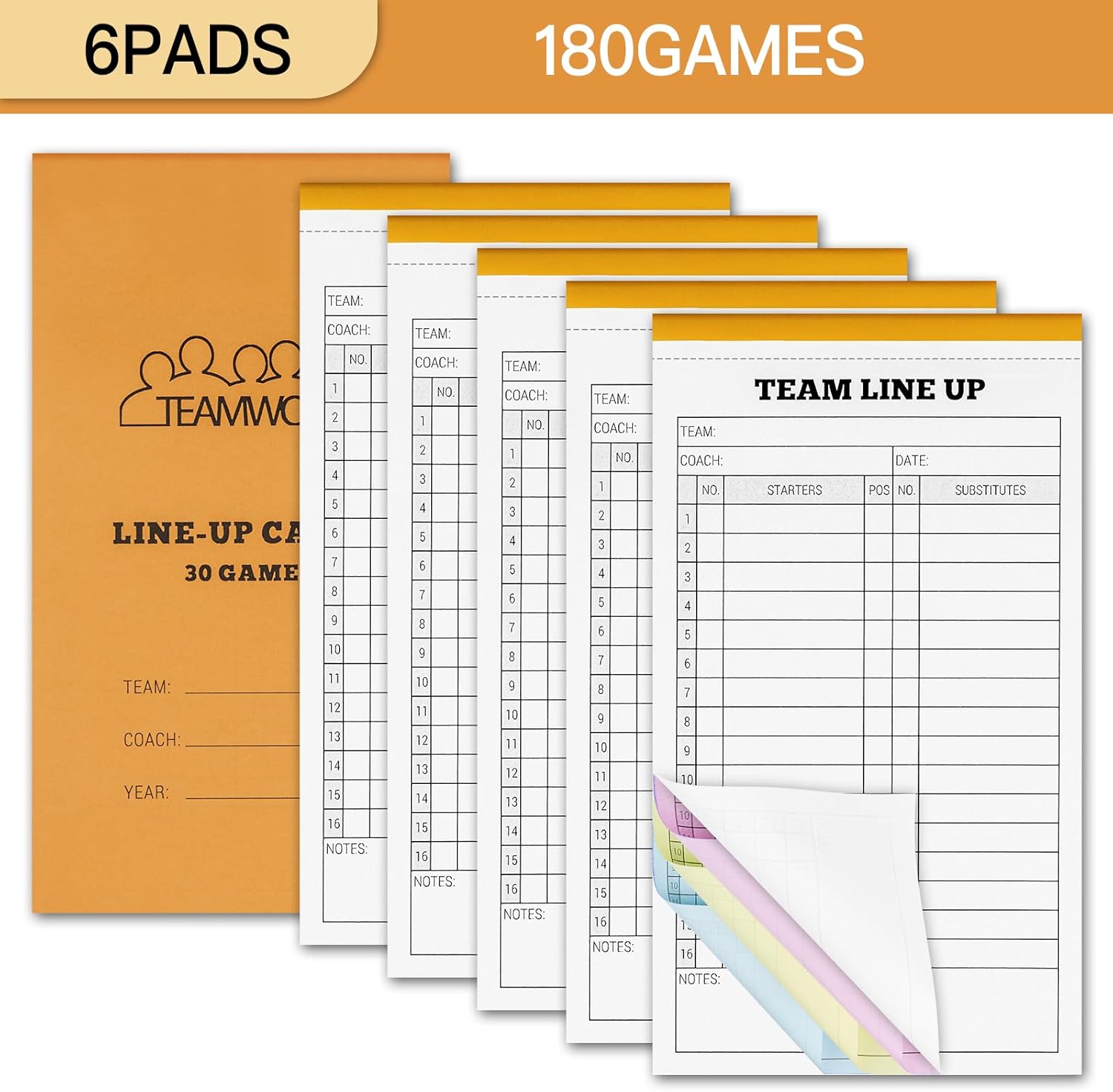 Regine Switzerland Softball/Baseball Lineup Cards - 60 Sets of 16 Player Carbonless Sheets | 4.5 x 8 in