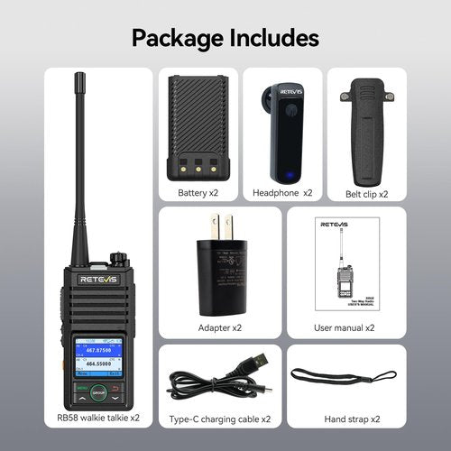 Retevis RB58 Bluetooth Walkie Talkies with Earpiece, Waterproof Two Way Radio with Noise Cancelling, Group Call, APP Control, 1800mAh, NOAA, VOX, Emergency Alarm, for Hunting, Camping, Hiking(2 Pack)