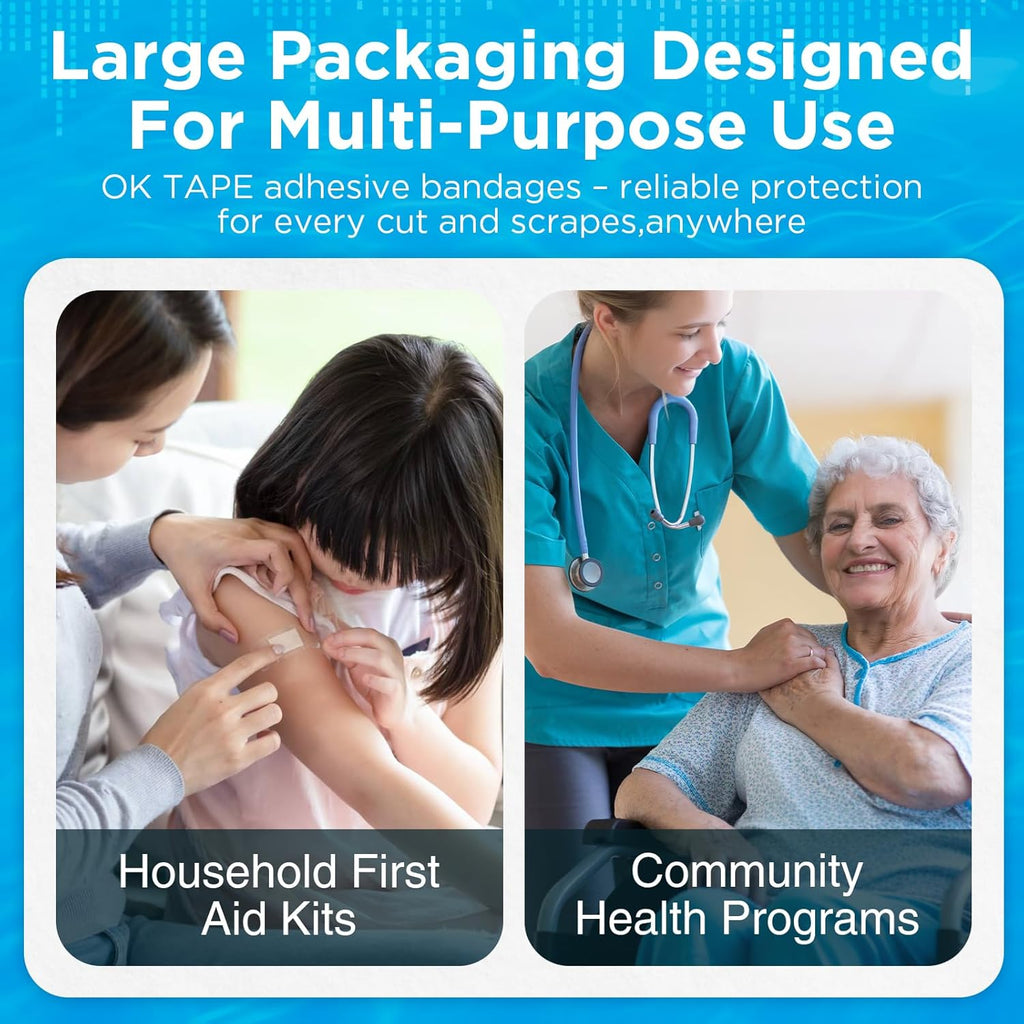OK TAPE Adhesive Bandages - Waterproof Sterile Sheer Strips, 1" x 3", Bulk Case of 1800 for First Aid