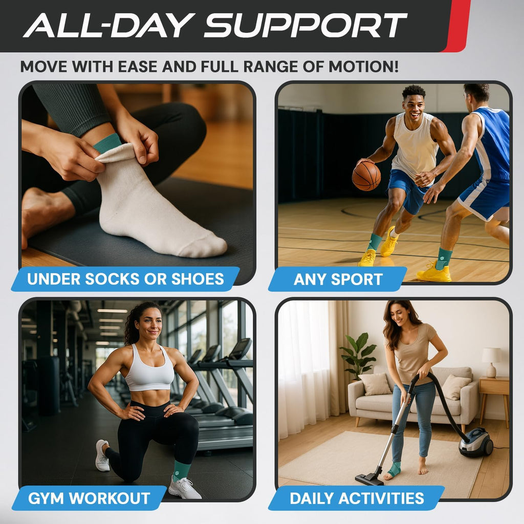 Sleeve Stars Ankle Brace - Compression Support for Sprains & Plantar Fasciitis Relief | Customizable Fit, Turquoise (Pair/M: 10"-12")