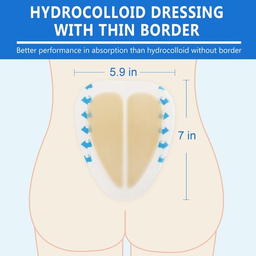 LotFancy Sacral Hydrocolloid Dressing, 6”x7”, Pack of 10, Sterile Thin Bordered Hydrocolloid Bandages, Sacrum Wound Gel Patches for Fast Healing, Water-Resistant, Individually Packed