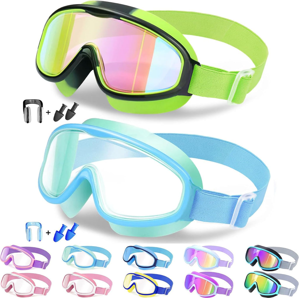 Vvinca Kids Swim Goggles - Anti-Fog, UV Protection, No Leak Design | Comfortable Fabric Strap for Ages 3-14