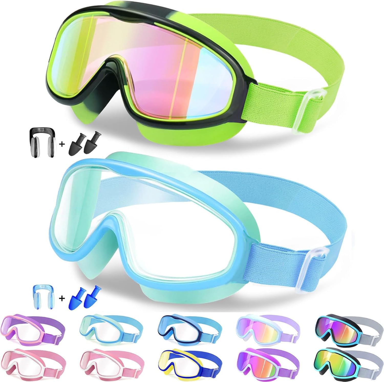 Vvinca Kids Swim Goggles - Anti-Fog, UV Protection & No Leaking | Comfortable Fabric Strap for Ages 3-14