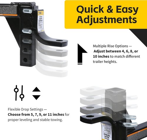 MaxxHaul Adjustable Ball Mount - 5,000 lb Towing Capacity | 8-Position Height Adjustment, Fits 2" Receivers