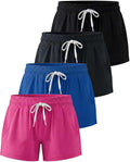 Girls' Dry Fit Shorts 4 Pack with Pockets - Sport/School Athletic Performance (Size 5+ Small Variation)