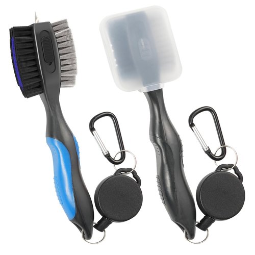 Lesunsul Golf Club Brushes, Golf Cleaning Tool, with Retractable Cleaning Nails, Nylon and Wire Bristles Oversize Double Brush Head with 2ft Retractable Zip-line Metal Buckle (Black Blue)