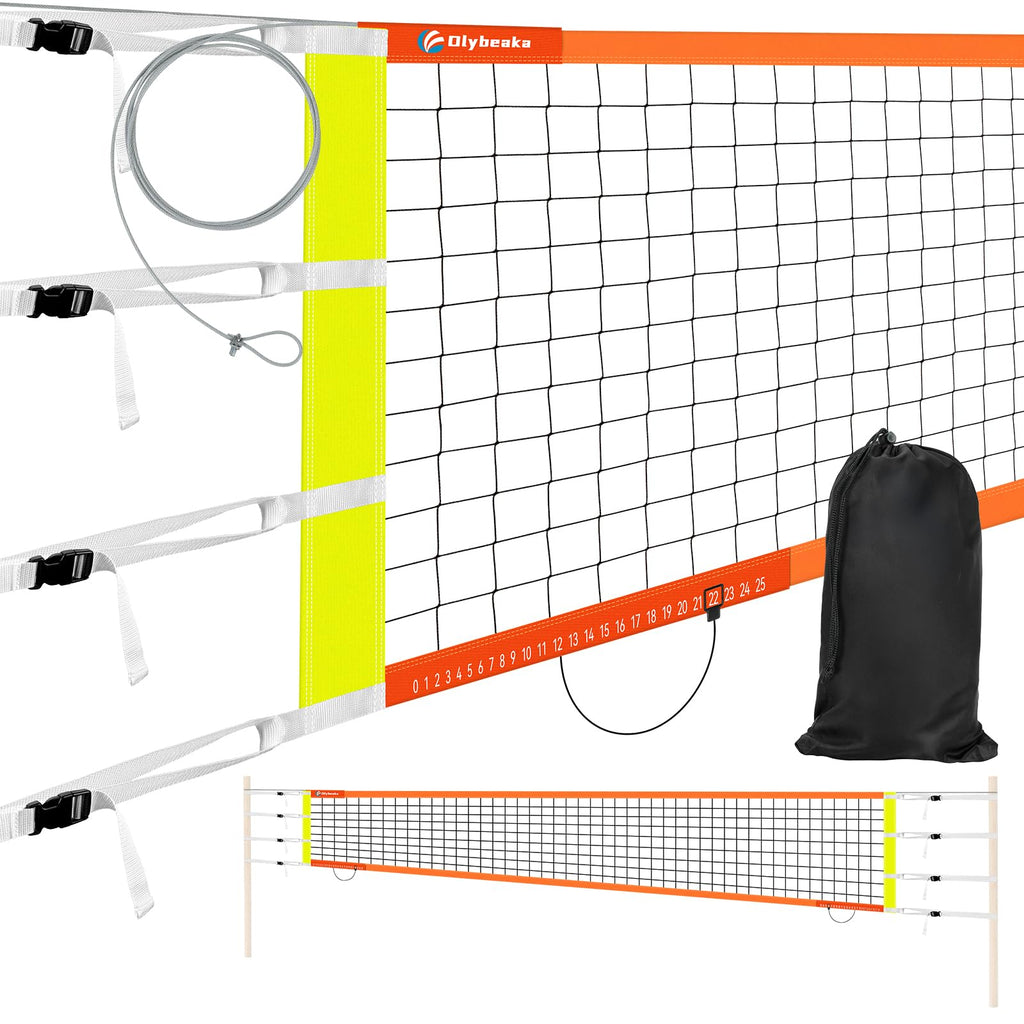 Professional Volleyball Net with Aircraft Steel Cable, Scoring Design - Anti-UV & Heavy Duty for Outdoor, Backyard, Pool, Schoolyard, Beach - Easy Set Up with Storage Bag