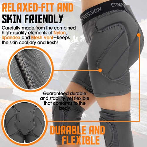 Shinestone Protective Padded Shorts Detachable Protection Pants (Grey,Medium)