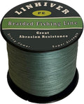 Linhiver Braided Fishing Line 4/8 Strands, 164/328/547/1093 Yds, 10-100 lb, Low Stretch Green (Dark Green+20LB-0.18mm-328YDS-4 Strands)