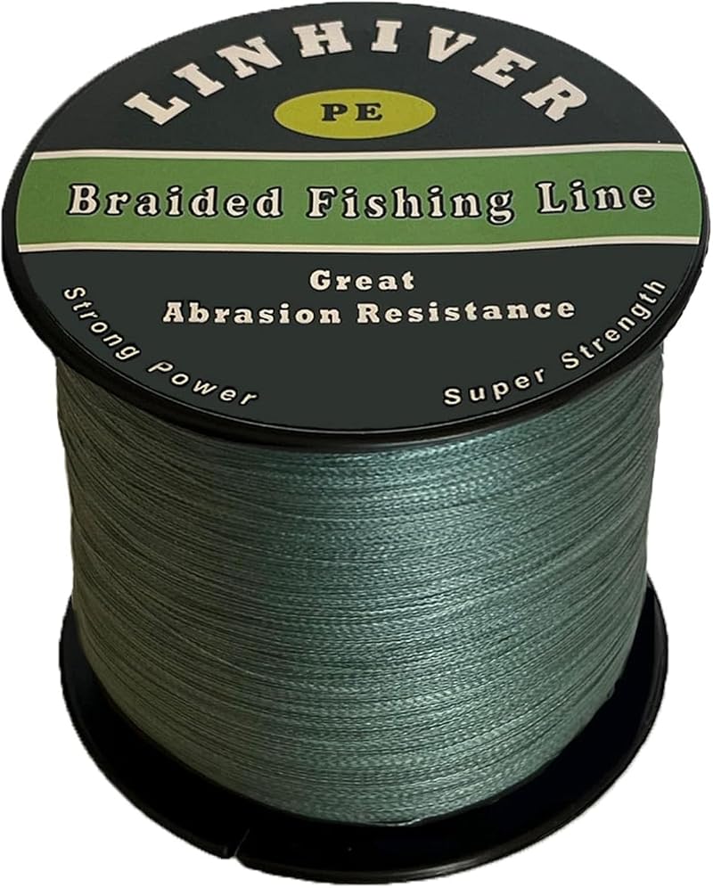 Linhiver Braided Fishing Line 4/8 Strands, 164/328/547/1093 Yds, 10-100 lb, Low Stretch Green (Dark Green+20LB-0.18mm-328YDS-4 Strands)