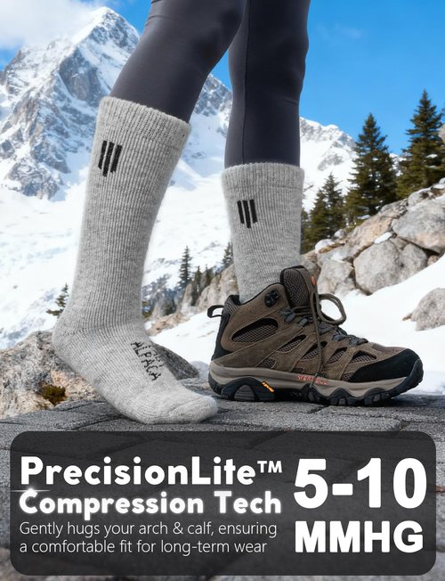 Juclise Alpaca Boot Socks for Men and Women, Moisture Wicking, Temperature Regulating, Hiking, Running(Pebble Grey XL)