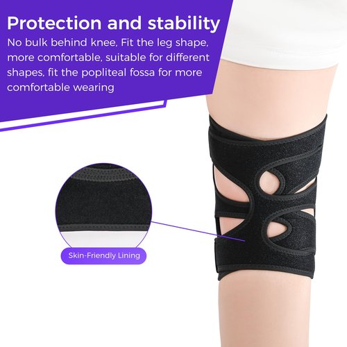 Adjustable Knee Support Brace for Women Men, Adjustable Compression Knee Patellar Pad Tendon Support Sleeve Brace - Arthritis Pain, Injury Recovery, Running, Workout, Neoprene Knee Brace with Stabilizers and Open Patella, Black