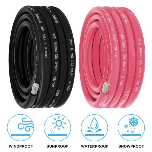 Marine Wire 4/0 AWG - Premium Marine Grade Tinned Copper Cable | 25FT Red & 25FT Black for Boats & RVs