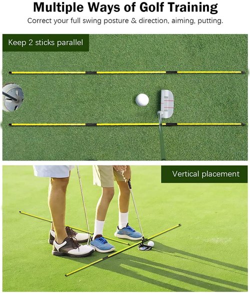 RUTHNISSI Golf Alignment Sticks (Pack of 2) 48-inch Collapsible Golf Alignment Sticks for Aiming,Putting,Full Swing Trainer,Posture Corrector,Portable Golf Training Equipment with Tube Case