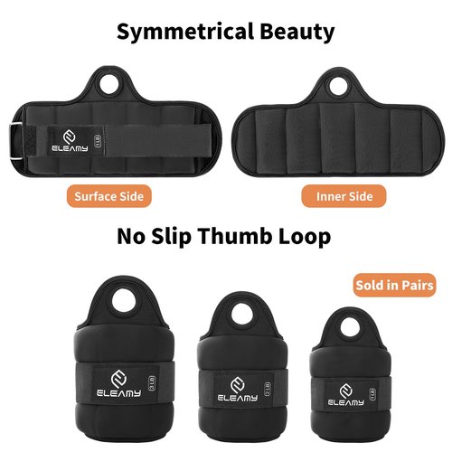 ELEAMY Wrist Weights with Thumb Loops Lock for Women & Men, 0.5lb*2/1lb*2/1.5lb*2/2lb*2/3lb*2,Premium Ice Silk Fabric,Comfortable & Tear Resistant for Walking,Running,Fitness and More（1lb*2 Black）