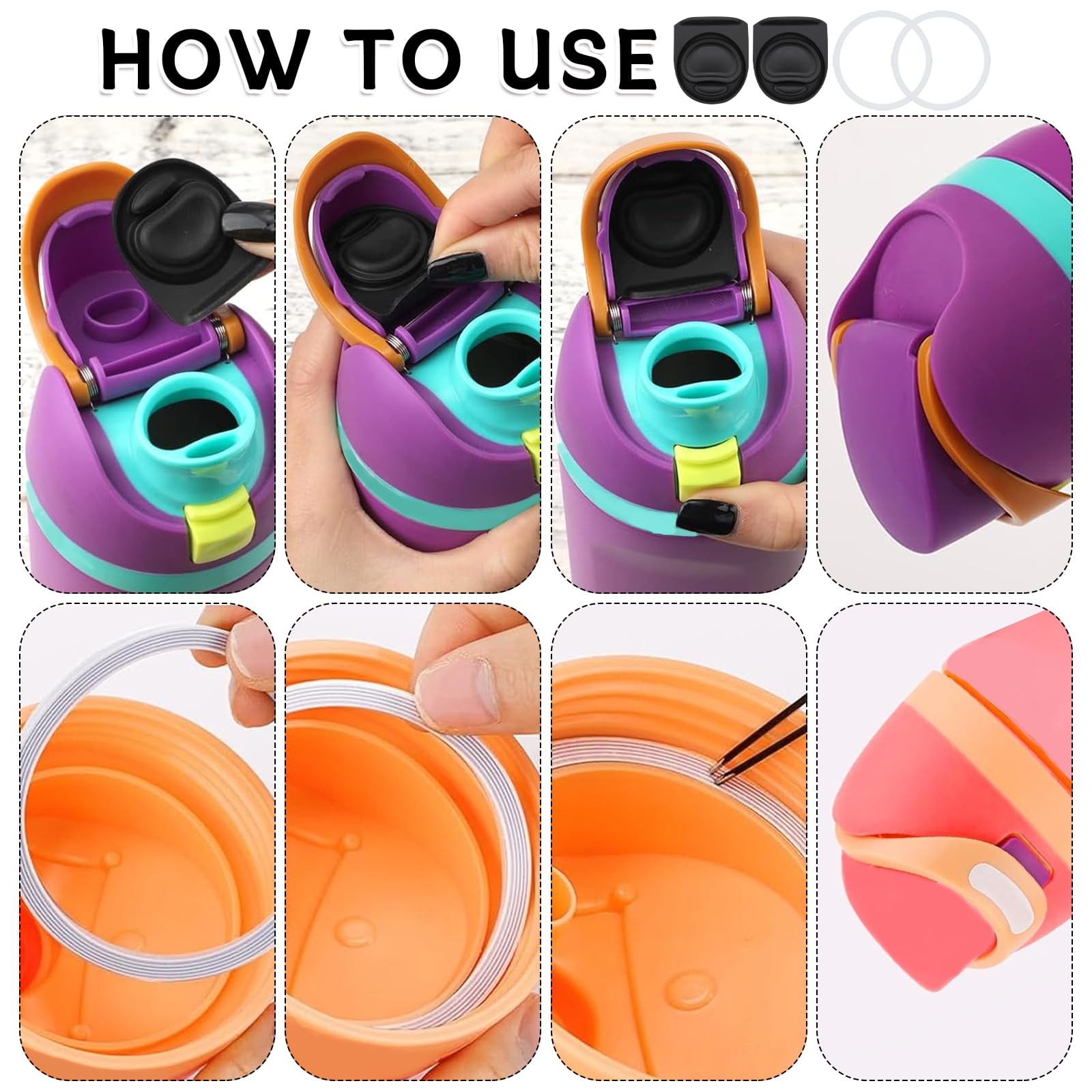 ZONBBEE 6pcs Replacement Stopper Compatible with Owala FreeSip 24oz 32oz,Water Bottle Top Gasket Lid for Owala 16/19/24/32/40oz Seal Bottle Mouth Cap Stopper Silicone Parts Insert Accessories