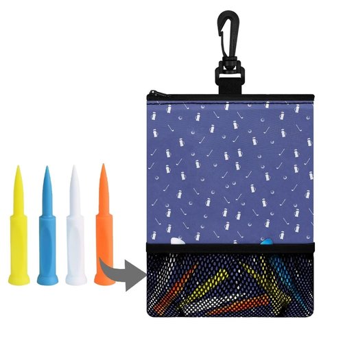 Rchsomd Blue Golf Theme Print Polyester Golf Accessory Bag Durable Golf Tees Holder Pouch for Men and Women with Zippered Pocket Portable Golf Tee Pouch