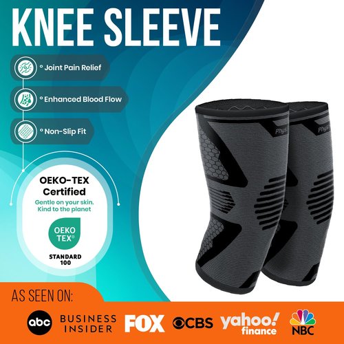 PhysFlex Knee Brace for Pain Relief - 2 Pack Knee Compression Sleeves for Men and Women - Support for Weightlifting, Gym, Workout, Volleyball - Meniscus Tear, ACL, Arthritis (XX-Large)