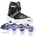 Inline Skates for Kids, Adjustable Roller Skates with 4 Illuminating Pu Wheels, Outdoors Indoors Roller Skates for Kids Boys Girls Beginners (White-F, Medium - Big Kids (1-4 US)