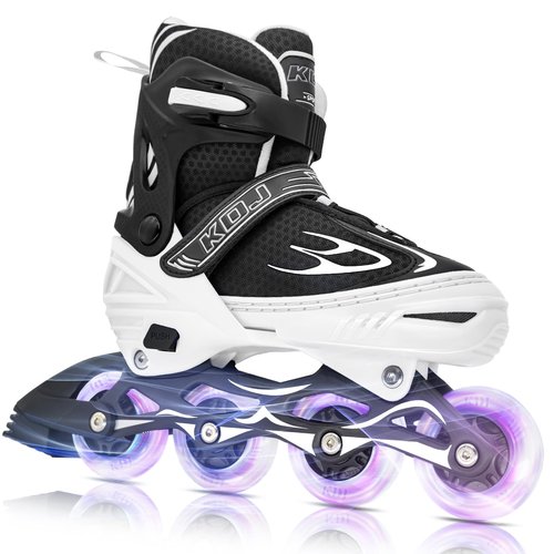 Inline Skates for Kids, Adjustable Roller Skates with 4 Illuminating Pu Wheels, Outdoors Indoors Roller Skates for Kids Boys Girls Beginners (White-F, Medium - Big Kids (1-4 US)