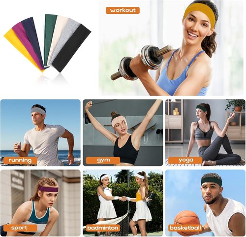 Buyisgle Workout Headbands for Women - 8PCS Non-Slip Elastic Hair Bands for Yoga, Running & Gym