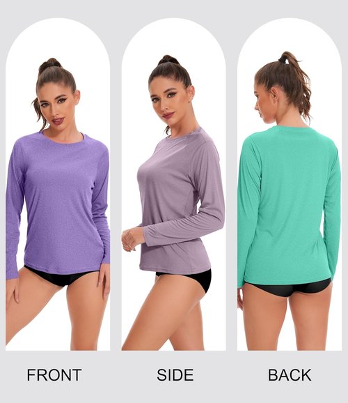 Kinglaman Women's Long Sleeve Workout Shirts - UPF 50+ Sun Protection Dry Fit Tees | 6 Pack