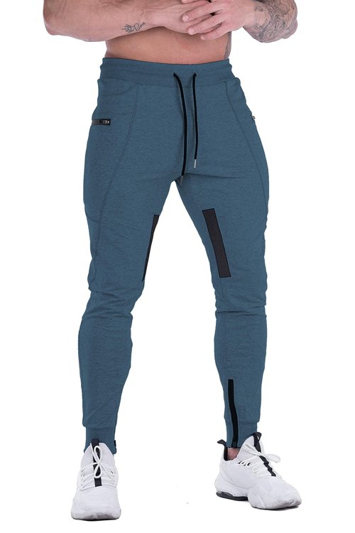 FIRSTGYM Mens Joggers Sweatpants Slim Fit Workout Training Thigh Mesh Gym Jogger Pants with Zipper Pockets Navy Blue