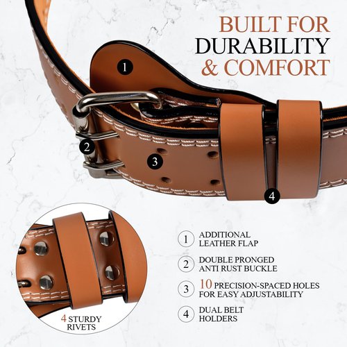 Leather Gym Fitness Belt, 4" & 6" Padded Lumbar Back Support, 10 Adjustable Holes for Weightlifting Powerlifting Bodybuilding Deadlift Squat Workout Strength Training (4-Inch, Brown, 37"-40")
