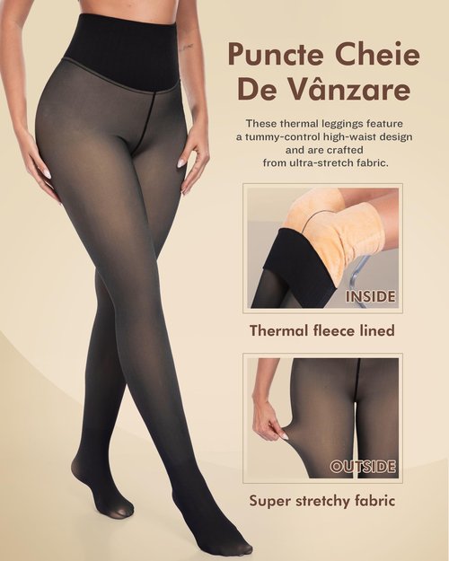 CHRLEISURE Women's Fleece Lined Tights - Fake Sheer Warm Pantyhose Thick Winter Leggings(SY Black, XS/S)