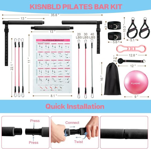 Kisnbld Pilates Bar Kit - Multifunctional Resistance Bands for Home Gym Yoga Workouts | Portable Design