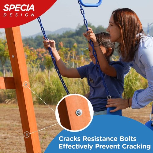 Dolphin Playground Wooden Swing Set - Outdoor DIY Swing for Kids with Trapeze Bar & 2 Belt Swings