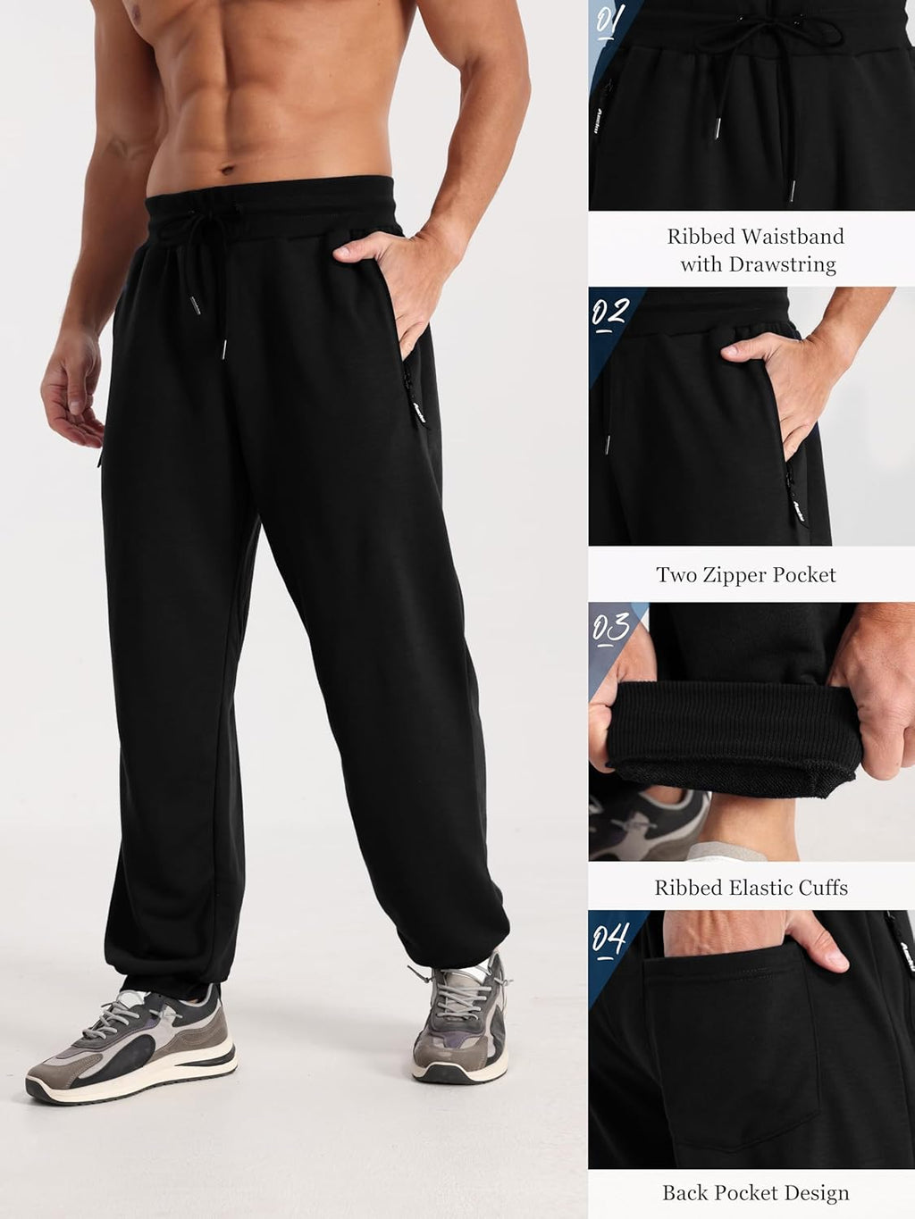 Skiennix Men's Athletic Joggers - 4 Pack with Zipper Pocket & Adjustable Drawstring | Comfortable Workout Pants