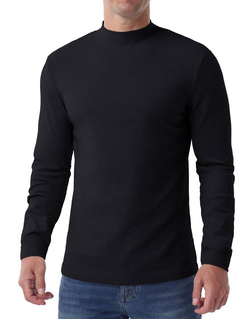 Askdeer Men's T-Shirts Cotton Mock Turtleneck Long Sleeve Shirts Lightweight Thermal Pullover Sweaters Black