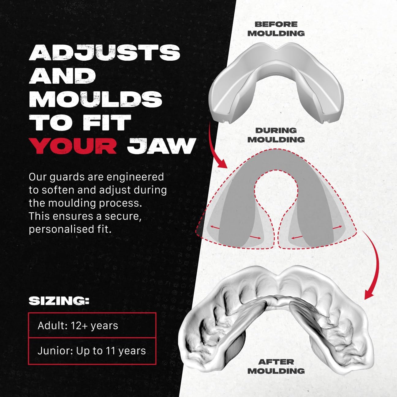 SAFEJAWZ Mouth Guard - Remoldable Upper & Lower Protection for Braces | Ideal for Contact Sports (Transparent)