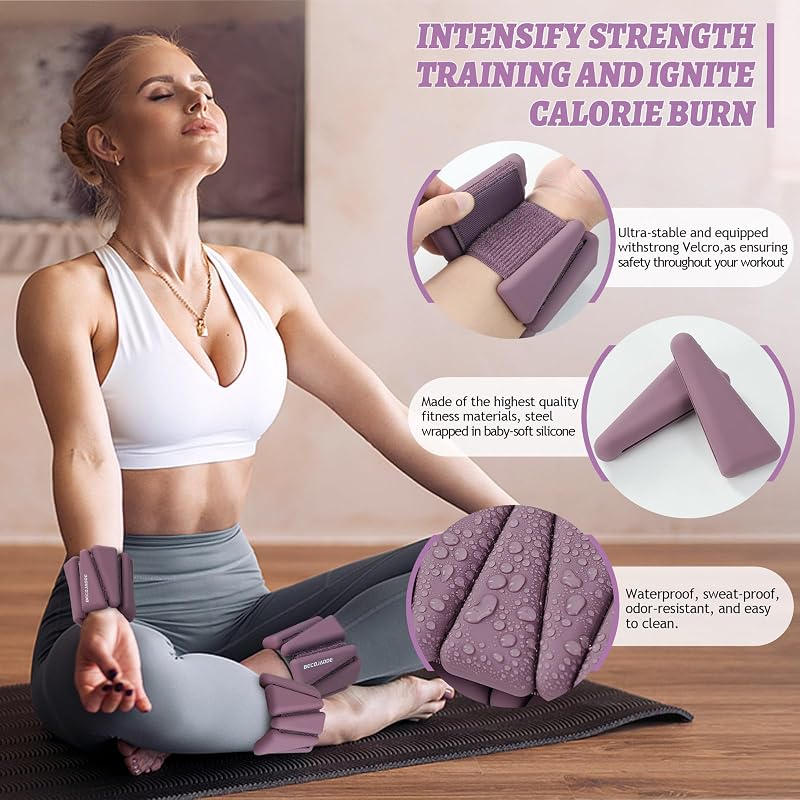 Ankle & Wrist Weights Set of 4 (2 lb Each) Adjustable for Exercise — BECOJADDE Deep Plum