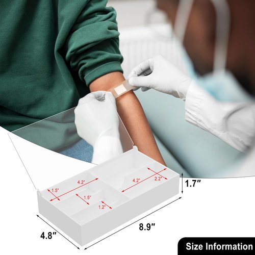 Beautyflier Organizer Case for Band-Aid Flexible Fabric Bandages, Acrylic Holder for First Aid Bandage, Storage Box for Cotton Swab, Pills, Paper Clips, Flip Cover - Anti-Dust, Case Only (White)